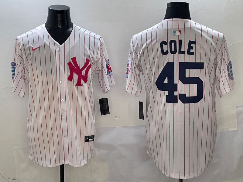 Men New York Yankees #45 Cole White Stripe Jointly Name Nike 2025 MLB Jersey style 1